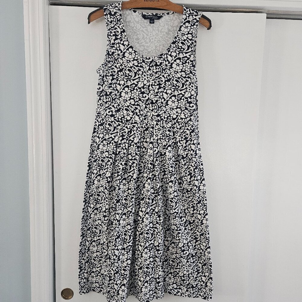 Chadwicks of Boston Navy & White Floral Fit & Flare Sleeveless Small Dress - Picture 2 of 7